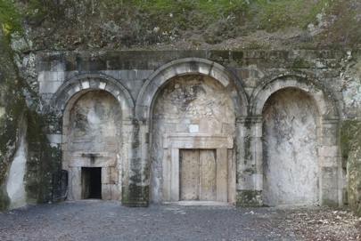 Beit She'arim, Israel - January 31th, 2026. The entrance doors and a façade of the Cave of Rabbi Yehuda Hanasi at the site of ancient jewish rock-cut necropolis in Beit She'arim National Park (Shutterstock)