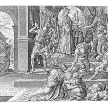 Ataliah, hearing that her son King Ahaziah had died, orders all the king's children to be killed so that she can become queen. Soldiers kill the children on the stairs. (Shutterstock) Ataliah, hearing that her son King Ahaziah had died, orders all the king's children to be killed so that she can become queen. Soldiers kill the children on the stairs. (Shutterstock)