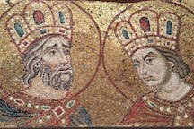 The Roman Emperor Constantine the Great and his mother Saint Helena, mosaic wall detail inside San Marco Basilica, Piazza San Marco, Venice (Shutterstock)