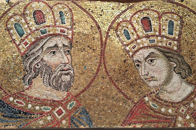 The Roman Emperor Constantine the Great and his mother Saint Helena, mosaic wall detail inside San Marco Basilica, Piazza San Marco, Venice (Shutterstock)