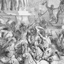 Jonathan Destroys the Temple of Dagon - Picture from The Holy Scriptures, Old and New Testaments books collection published in 1885, Stuttgart-Germany. Drawings by Gustave Dore. (Shutterstock) Jonathan Destroys the Temple of Dagon - Picture from The Holy Scriptures, Old and New Testaments books collection published in 1885, Stuttgart-Germany. Drawings by Gustave Dore. (Shutterstock)