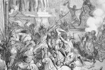 Jonathan Destroys the Temple of Dagon - Picture from The Holy Scriptures, Old and New Testaments books collection published in 1885, Stuttgart-Germany. Drawings by Gustave Dore. (Shutterstock)