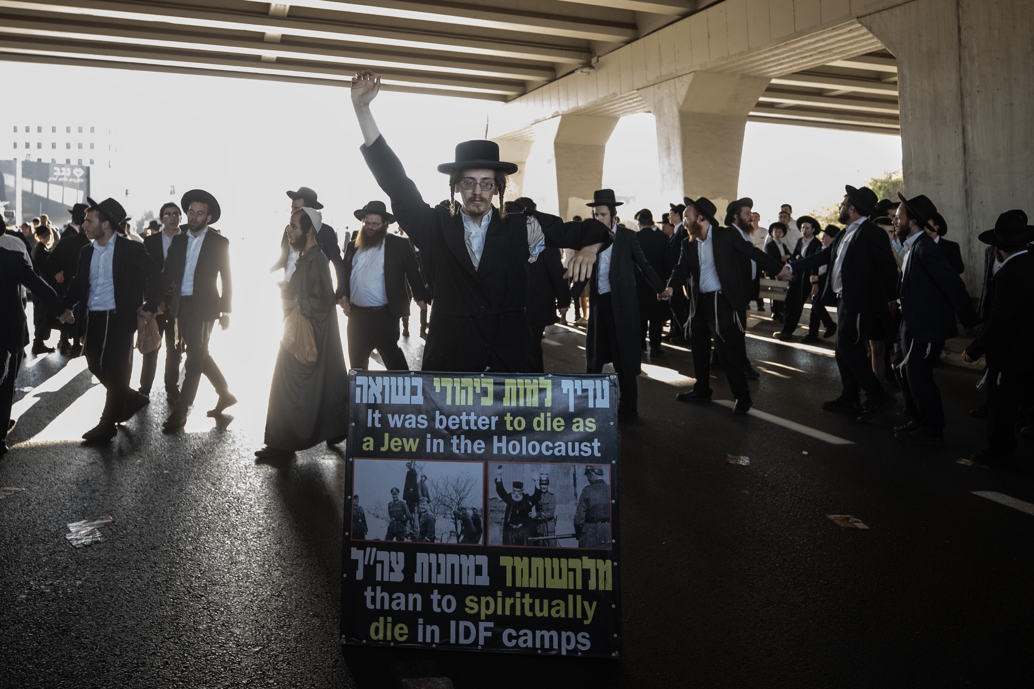 Anti-enlistment protest, Bnei Brak, August 24, 2026. (Mostafa Alkharouf/Anadolu via Getty Images)