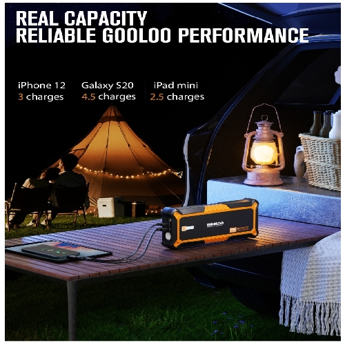 Gooloo Jump-Starter mit Powerbank und LED-Notlicht mit SOS-Modus