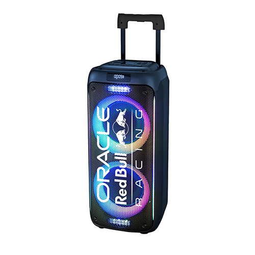 Leistungsstarker Partylautsprecher mit sattem Bass, RGB-Lichteffekten und offiziellem Oracle Red Bull Racing Design.