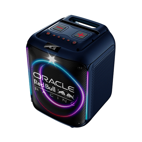 Partylautsprecher mit sattem Bass, RGB-Lichteffekten und offiziellem Oracle Red Bull Racing Design.