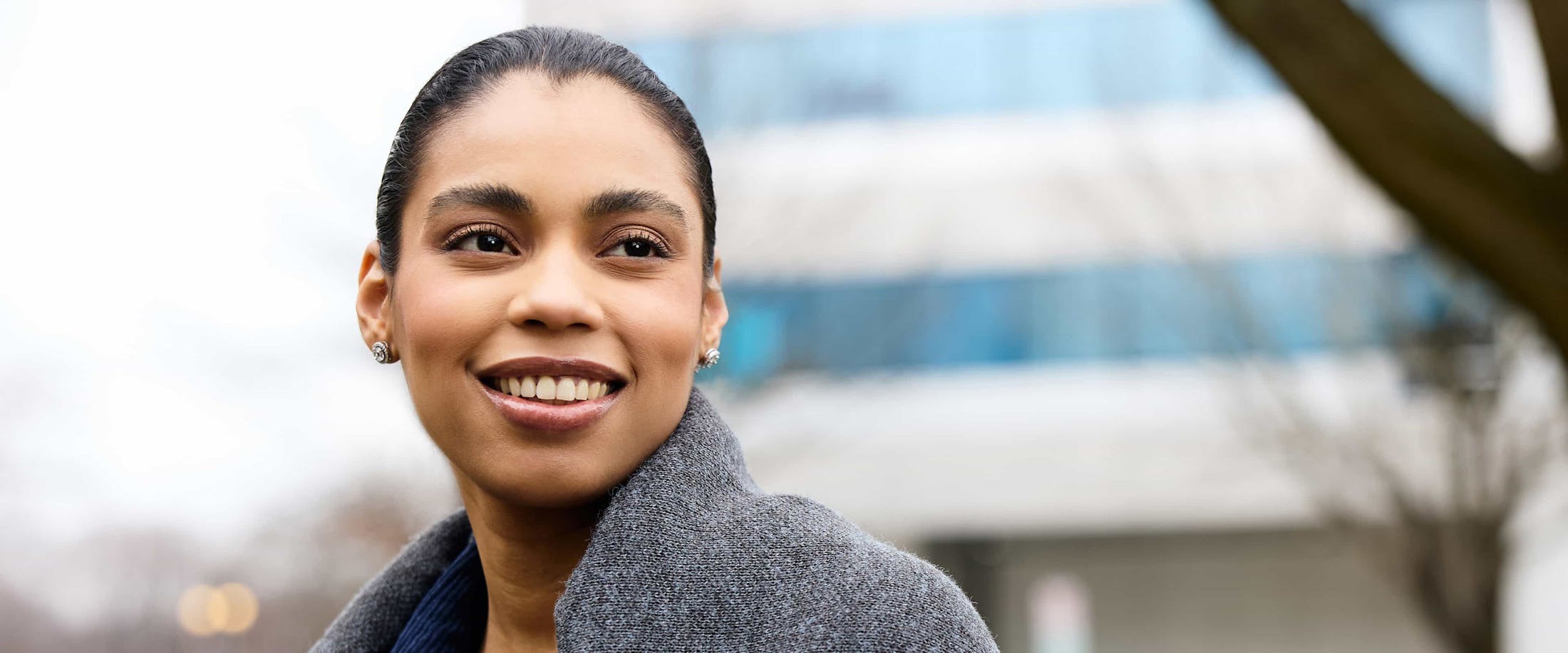 Woman smiling outside