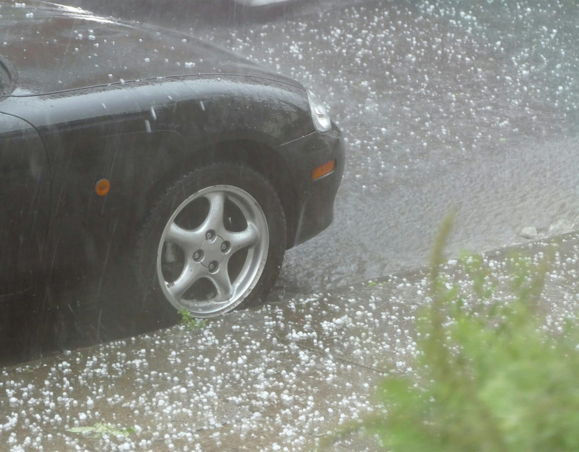 car in a hail storm
