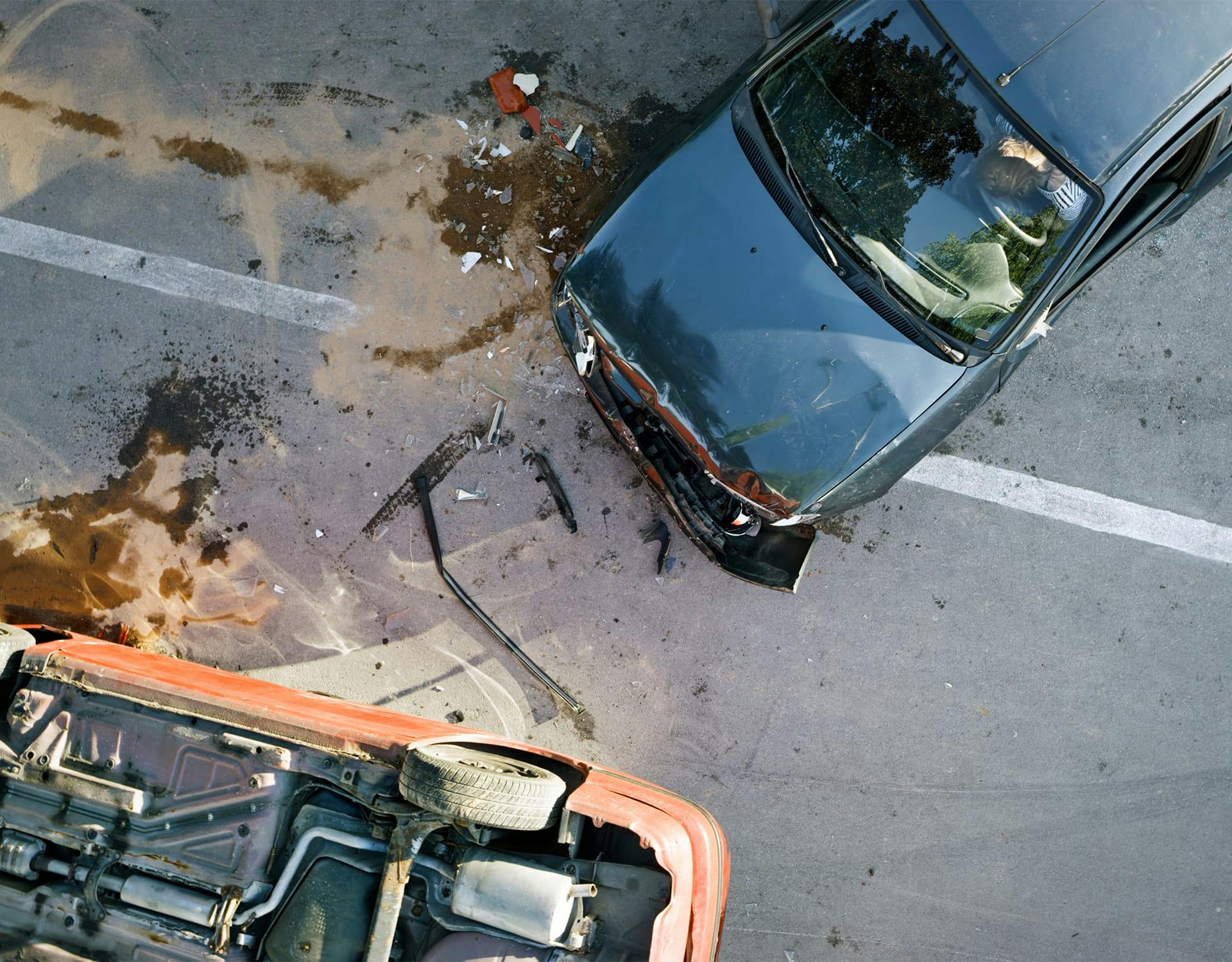 top view of a 2 car crash