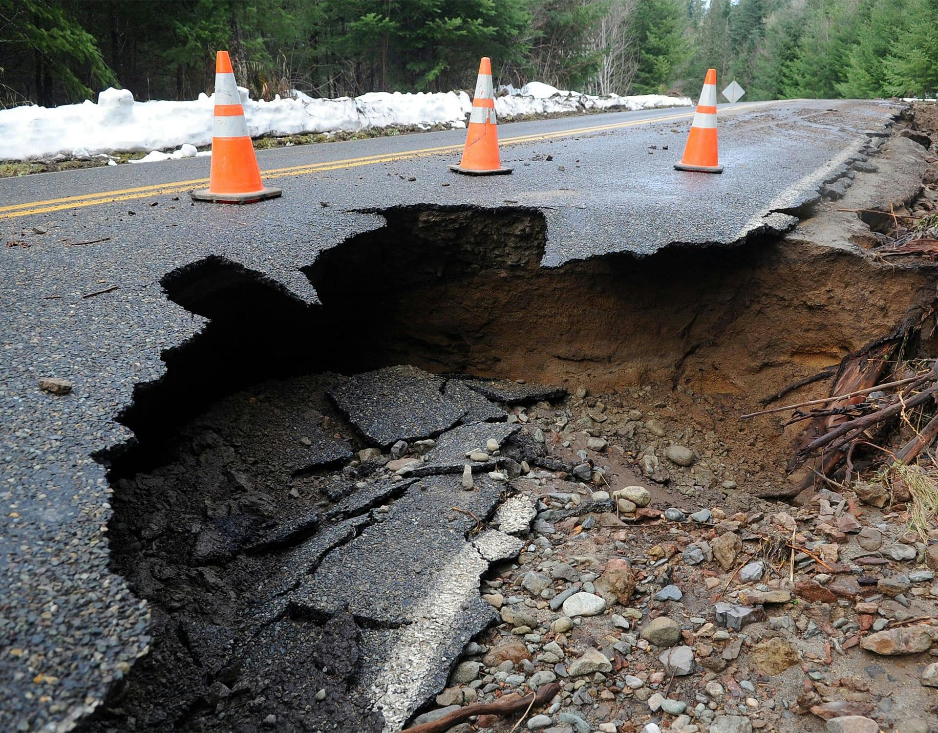 sinkhole on a road