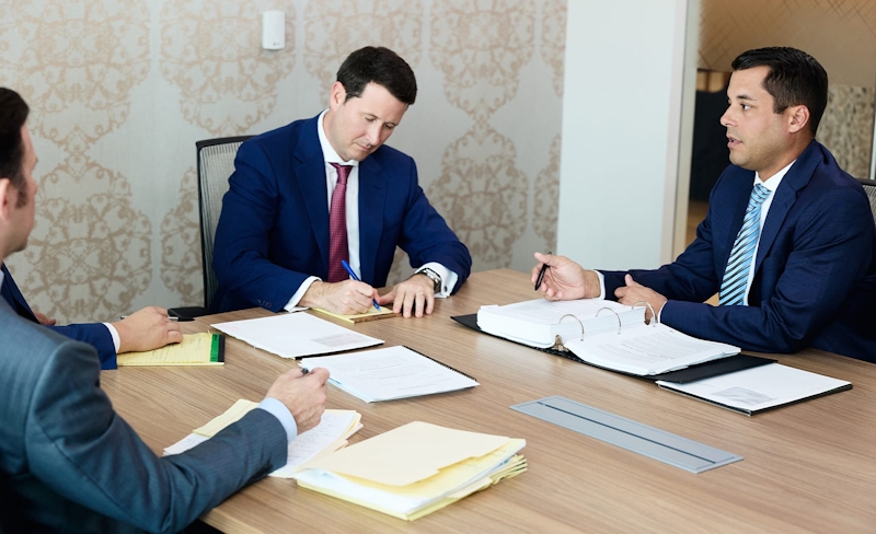 attorneys working on paperwork at a table