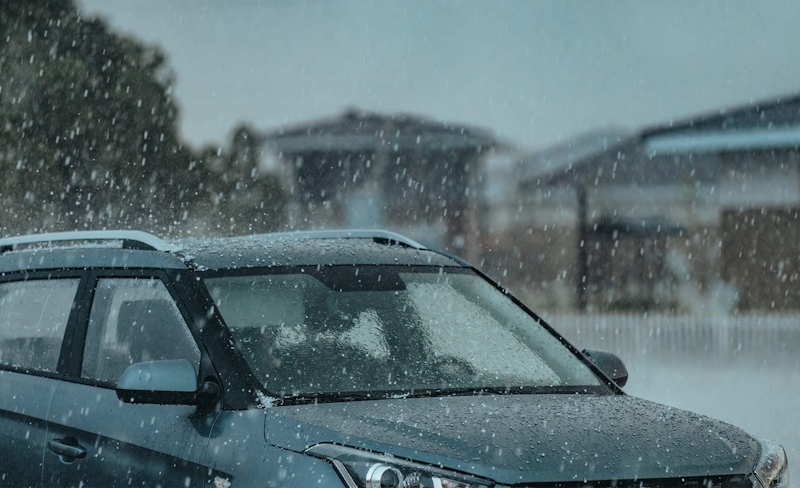 car in a hail storm