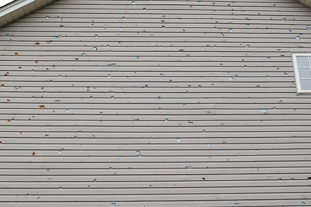 Hail damage on home