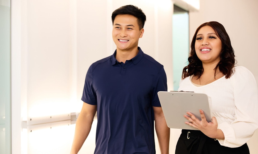 receptionist with patient