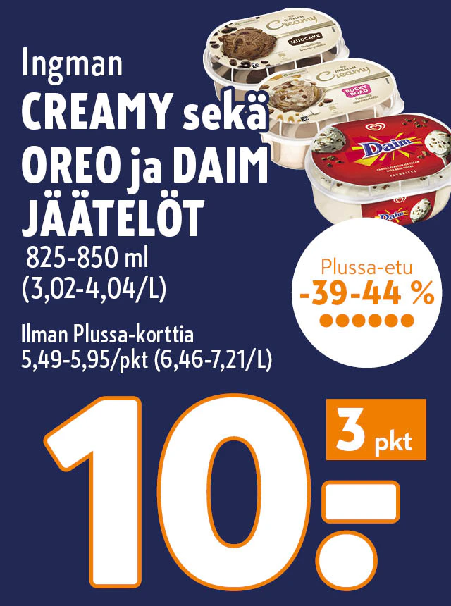 creamy sekä oreo ja daim jäätelöt