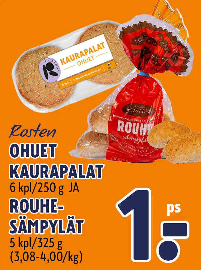 ohuet kaurapalat ja rouhesämpylät