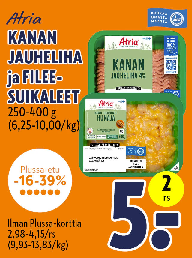 kanajauheliha ja fileesuikaleet