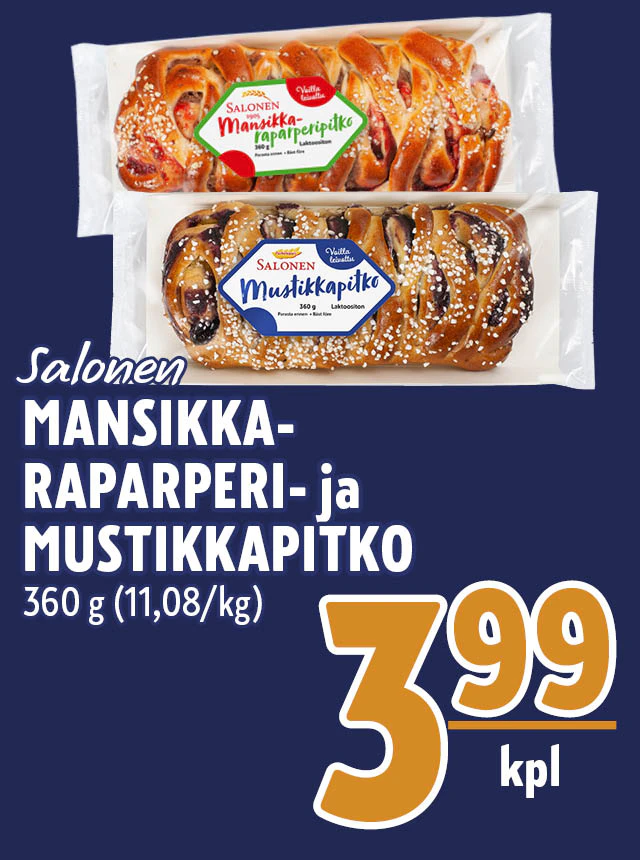mansikka- raparperi ja mustikkapitko