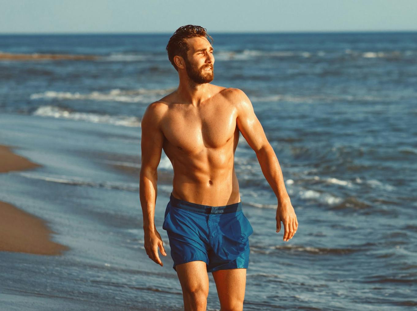 Muscular man posing shirtless