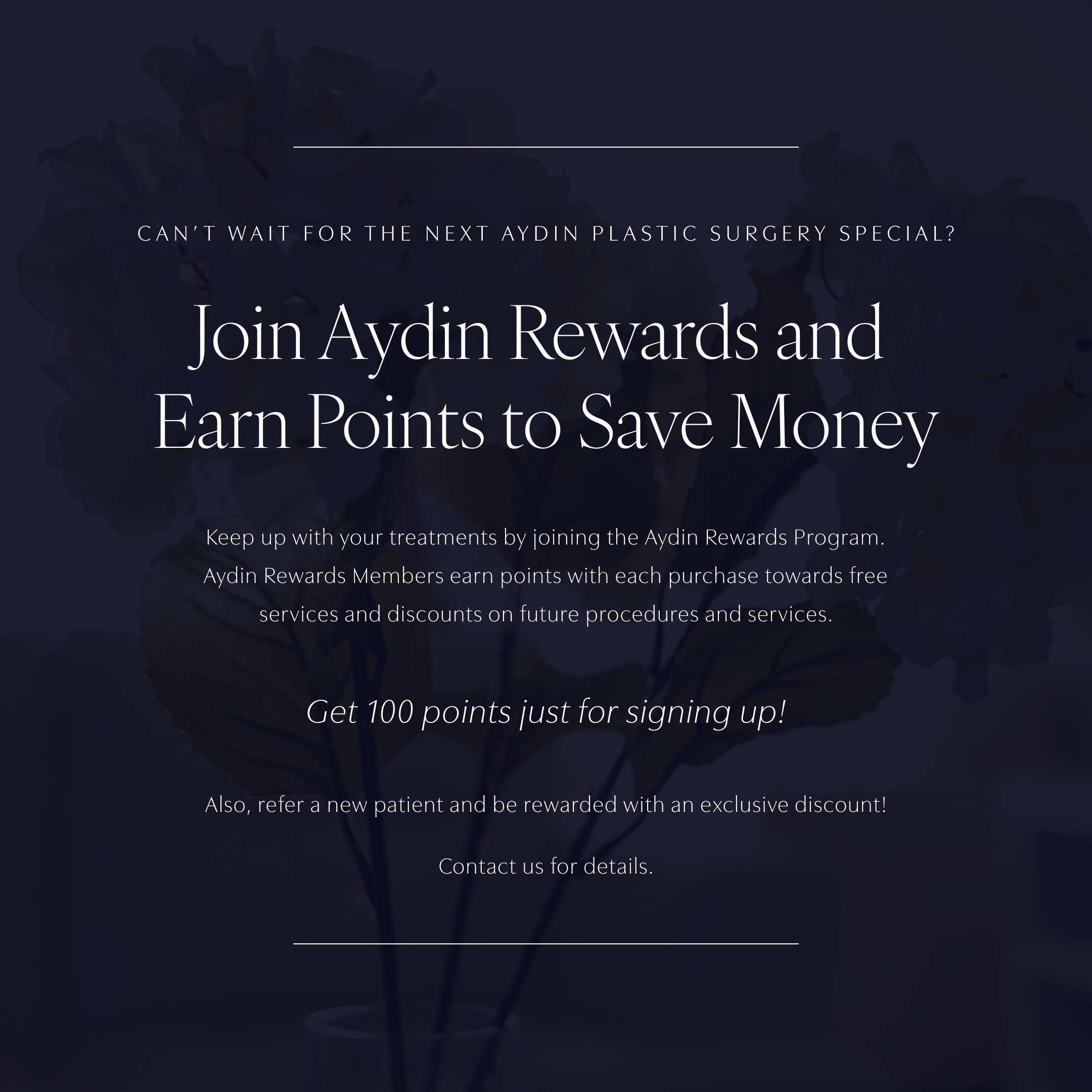 Aydin Plastic Surgery rewards program inforgraphic