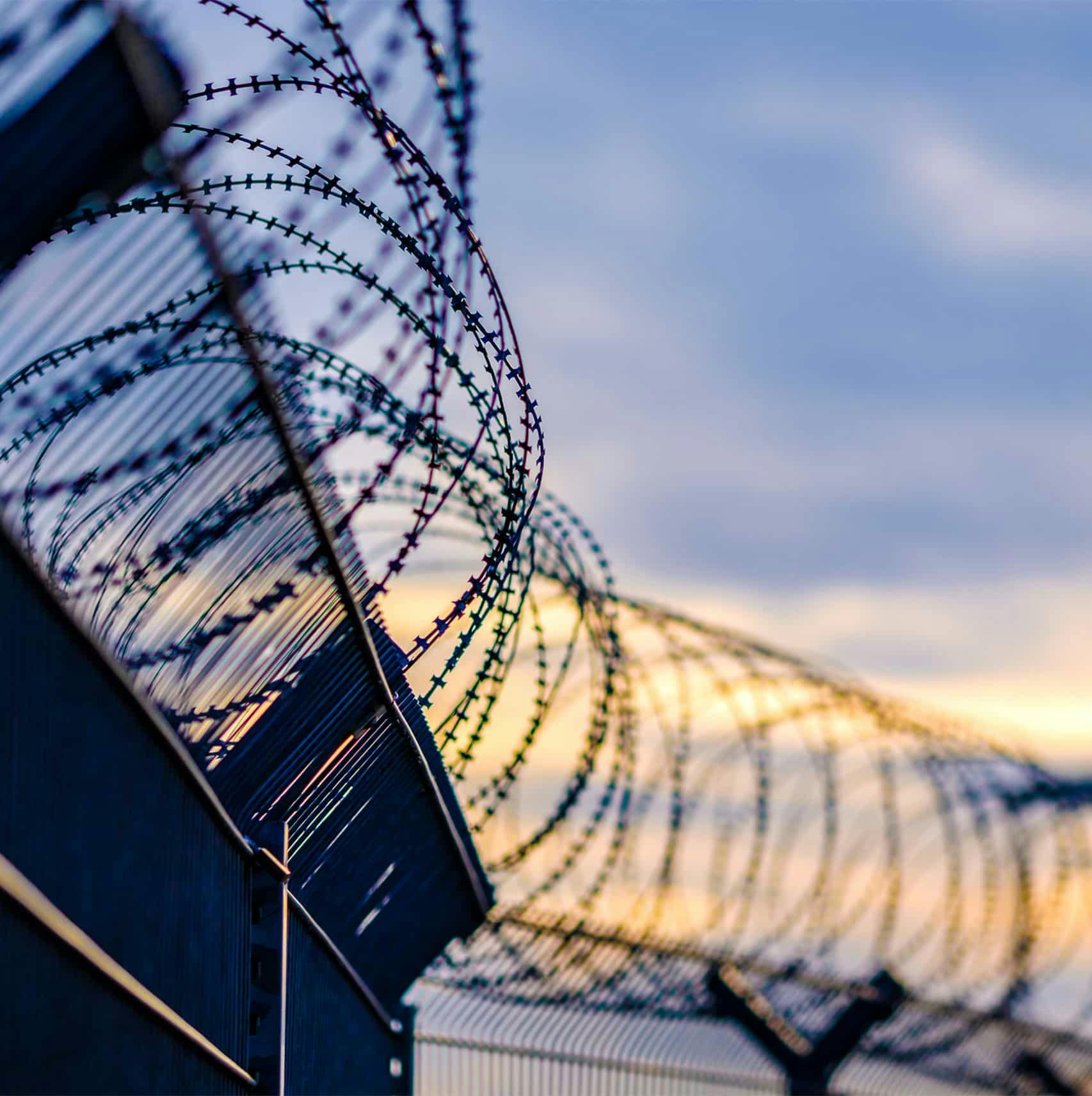 barbed wire on a tall fence