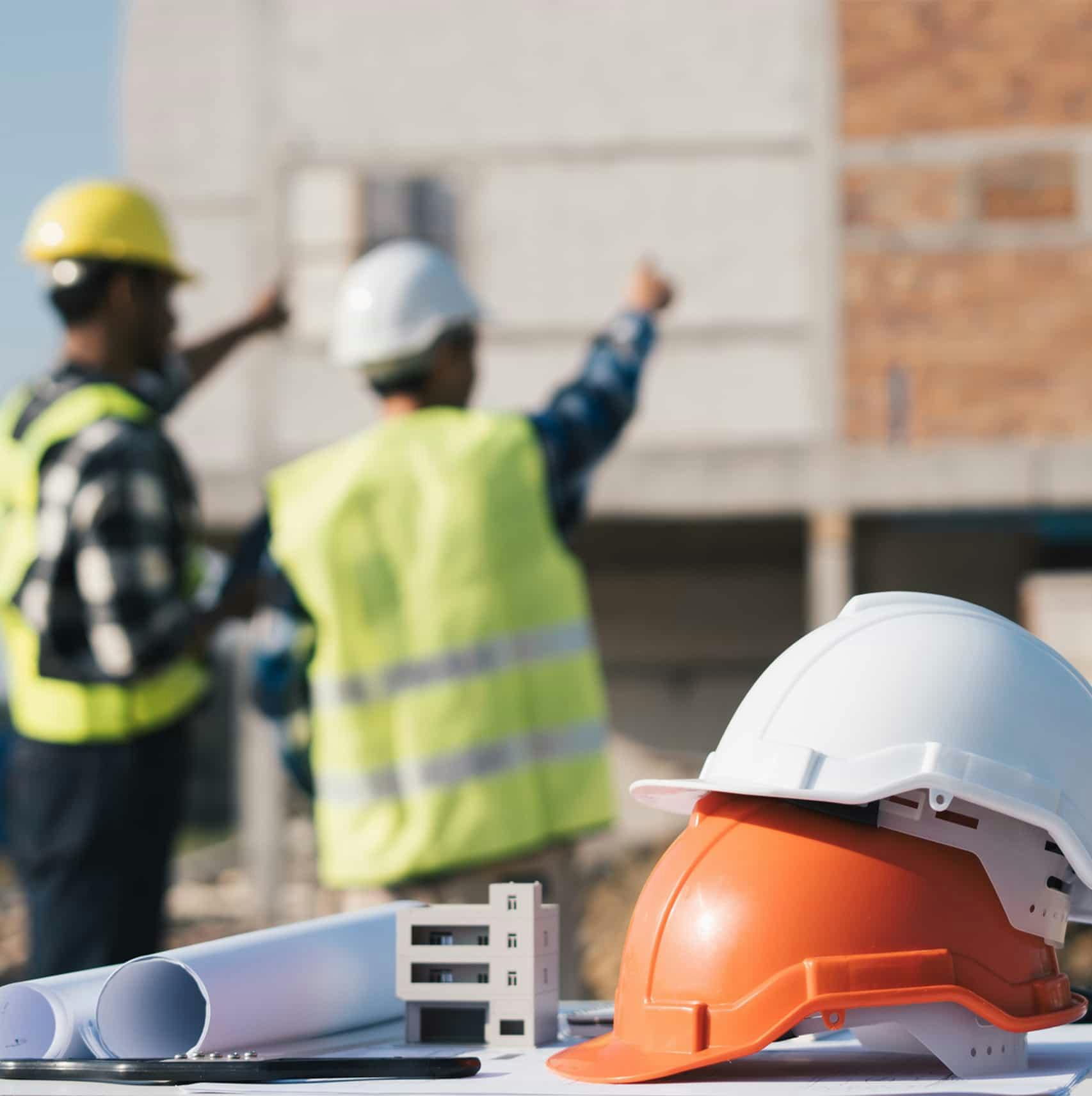 hard hats on a construction site