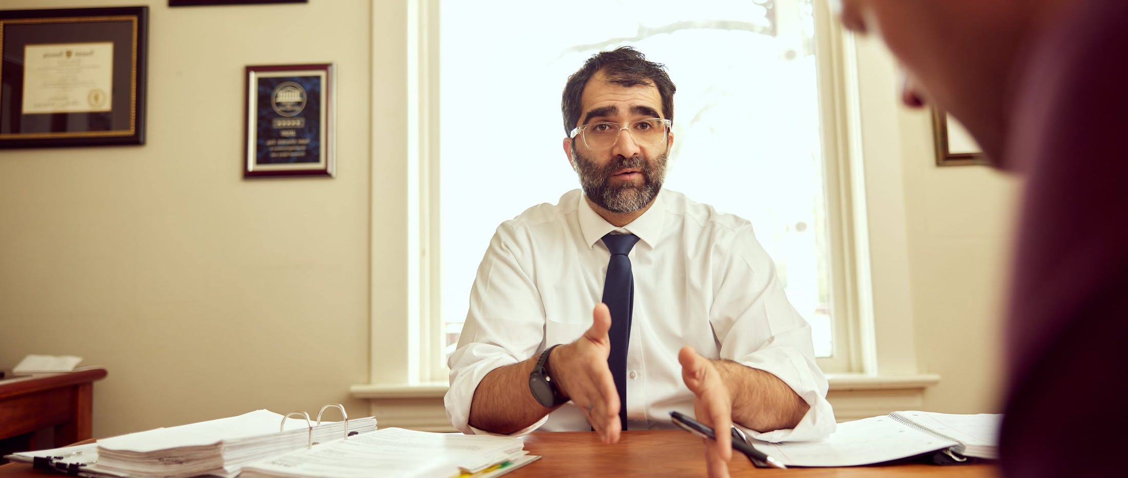 Attorney speaking to client