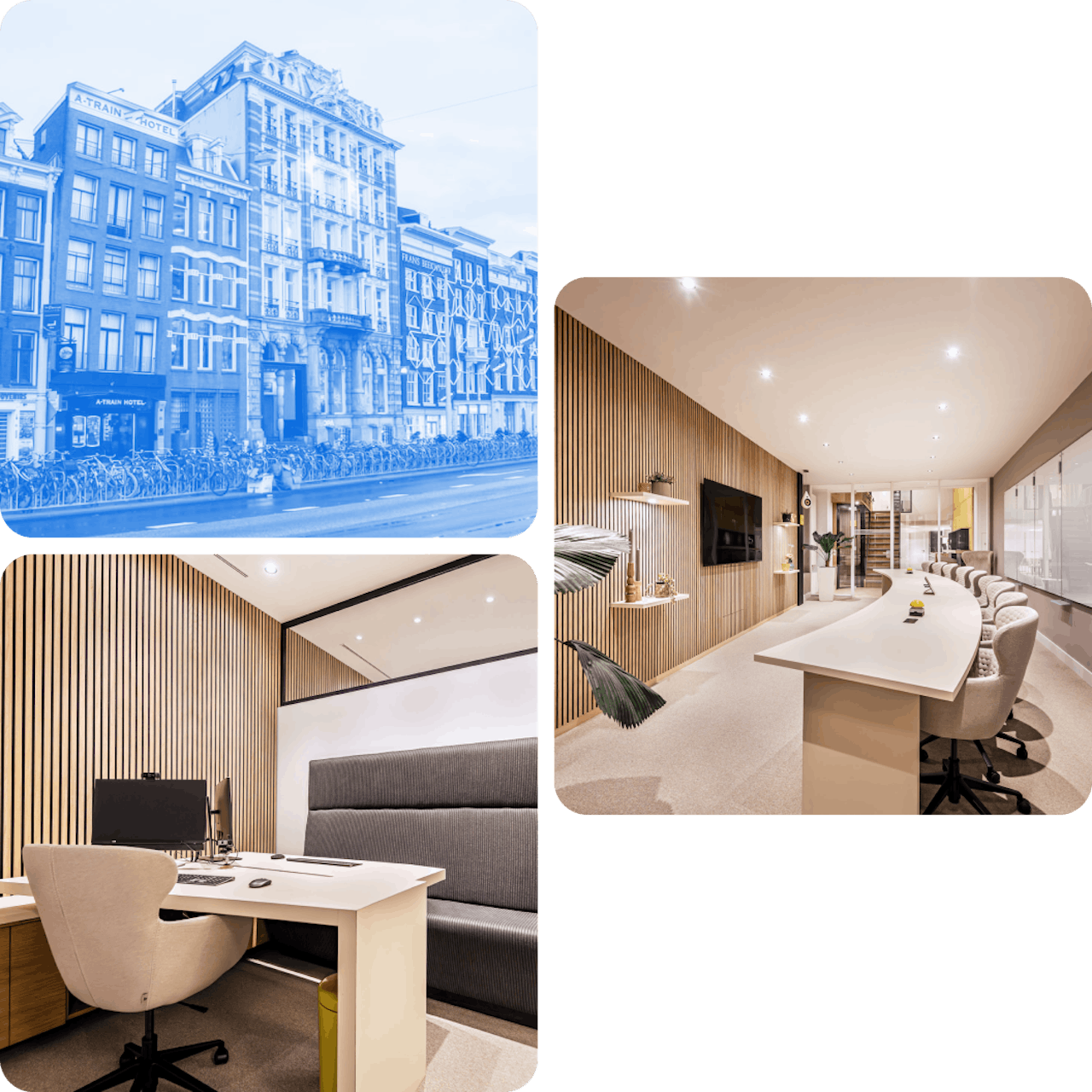 Collage of the building of the lab, the obervation room and interview room