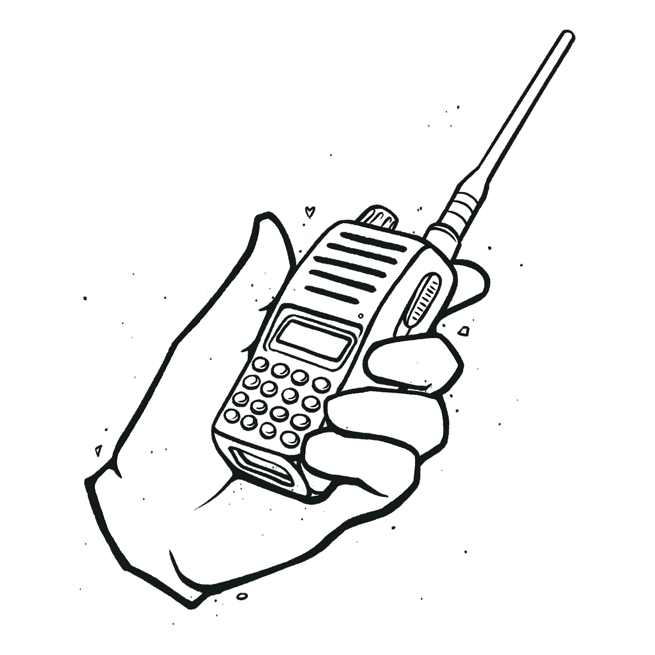 Hand met walky talky