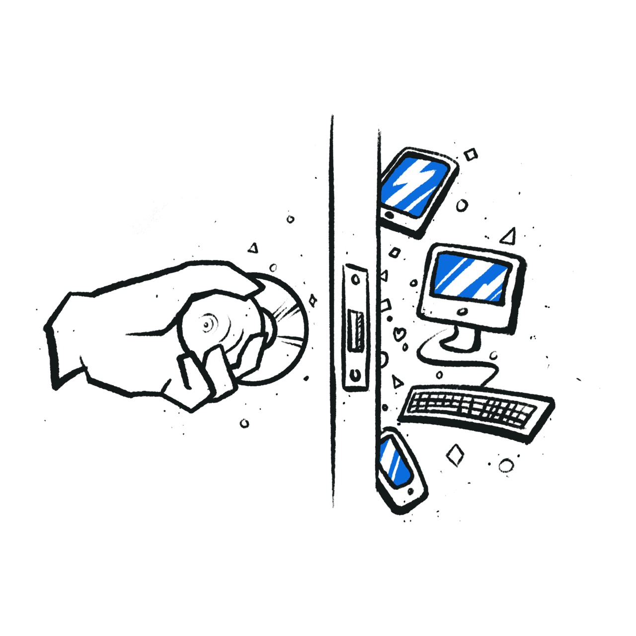 Hand opening door to digital devices