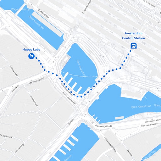 Route Amsterdam Centraal naar Happy Labs