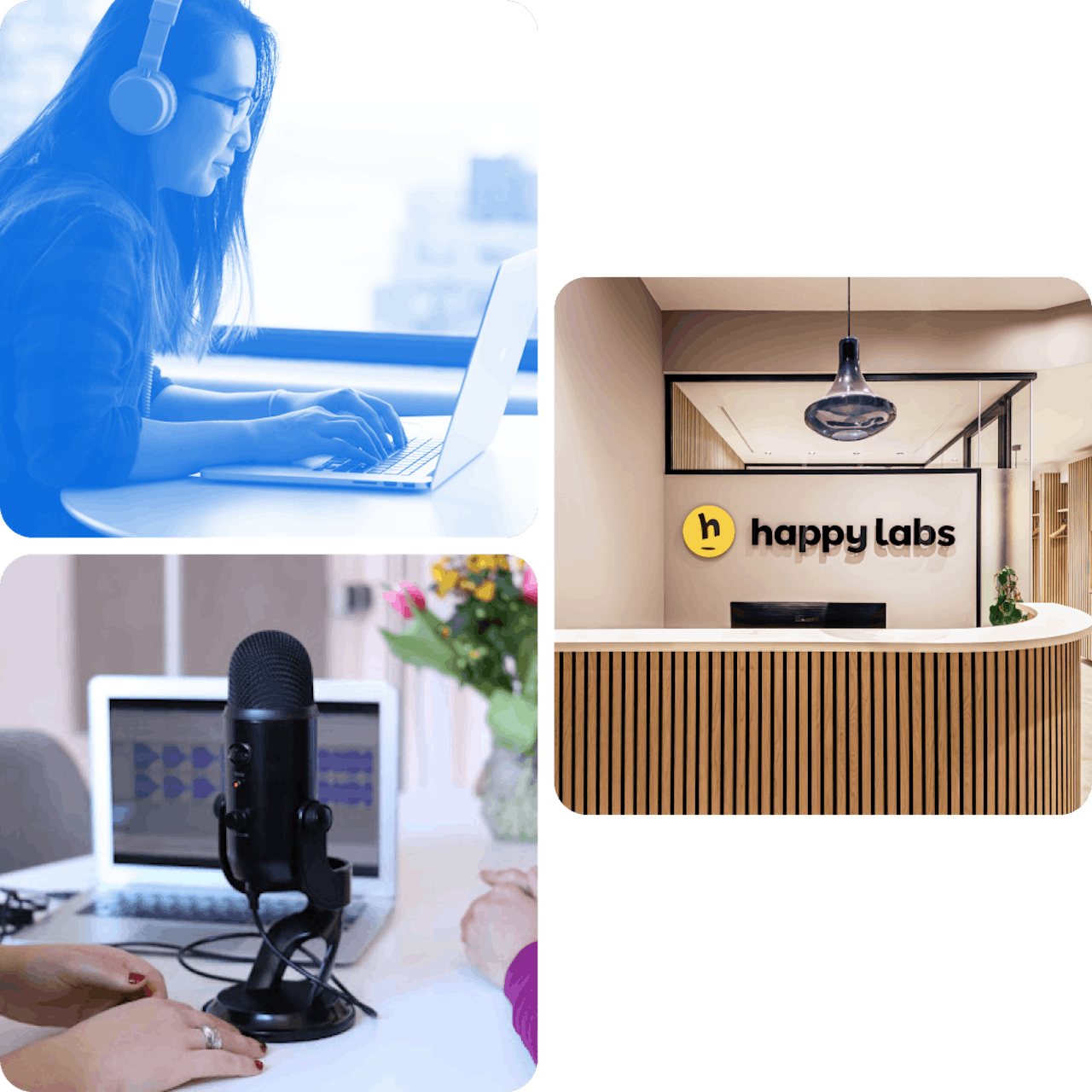 Interview, microfoon, Happy Labs entree