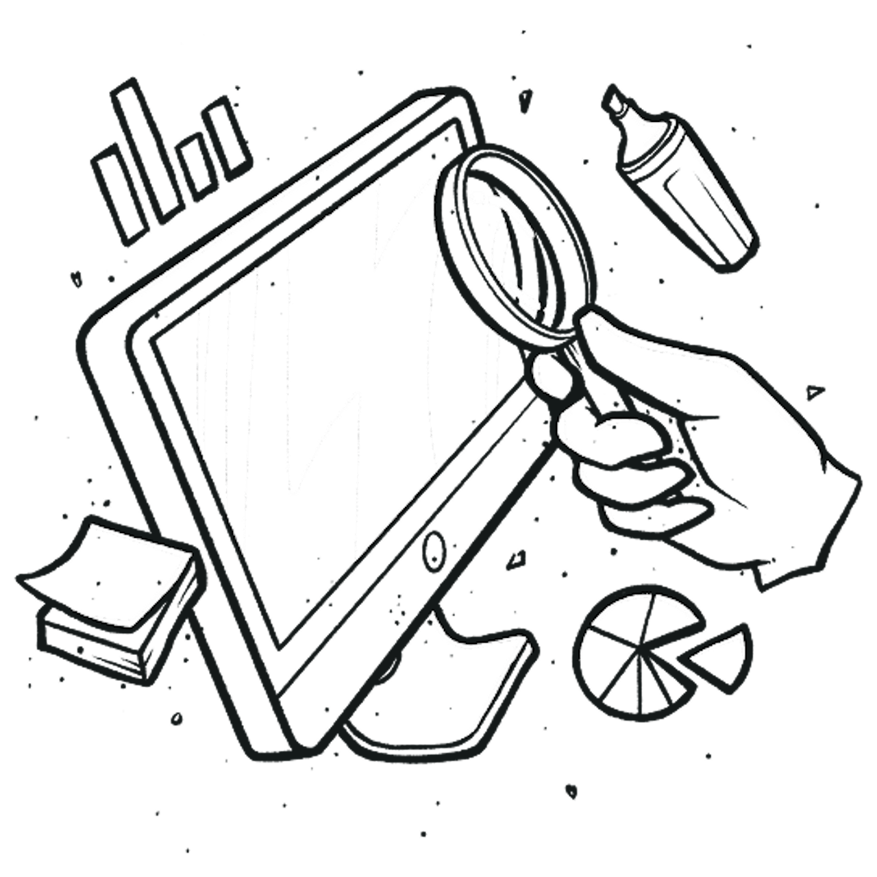 Illustration Hand with magnifying glass