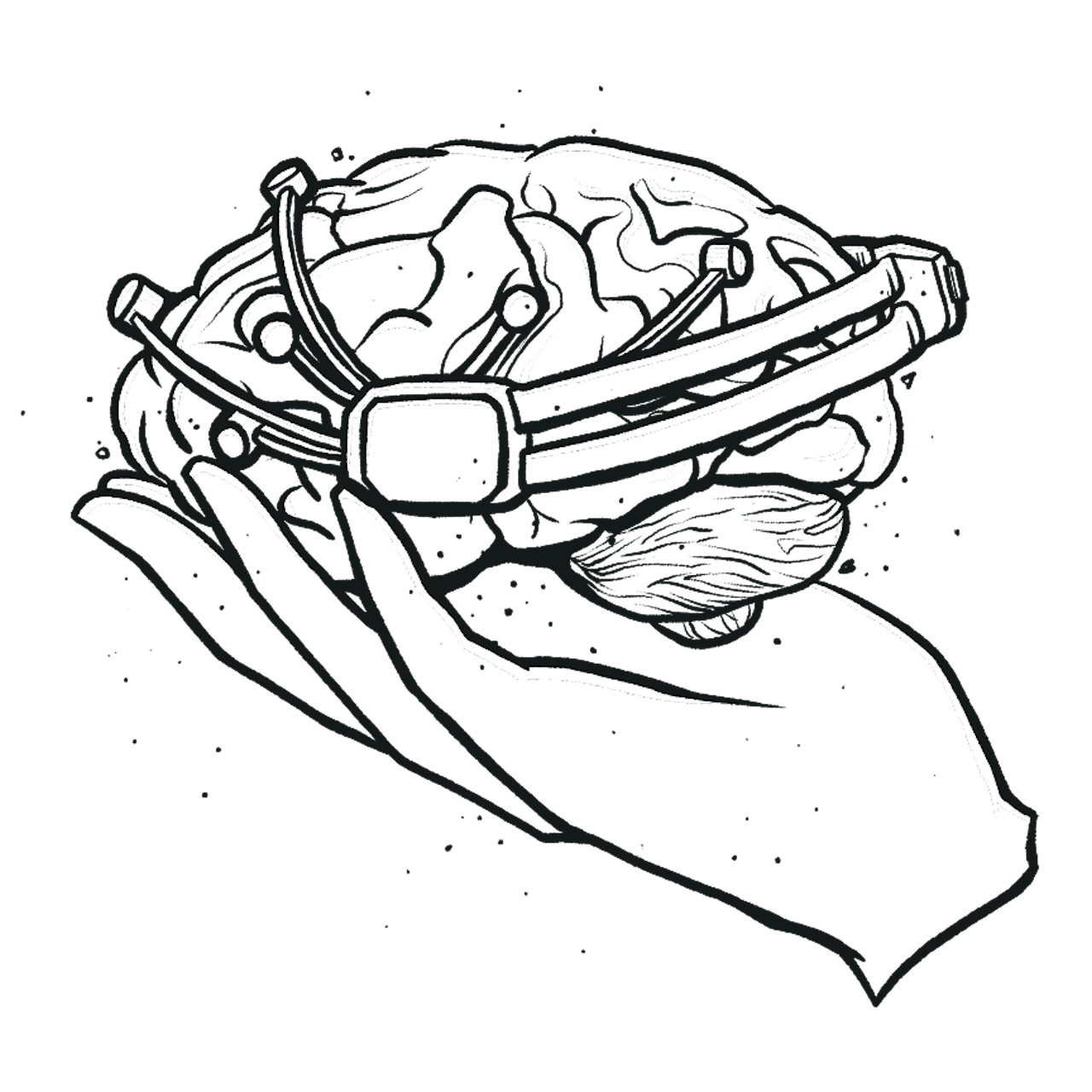 Illustration of a hand holding a EEG-headset