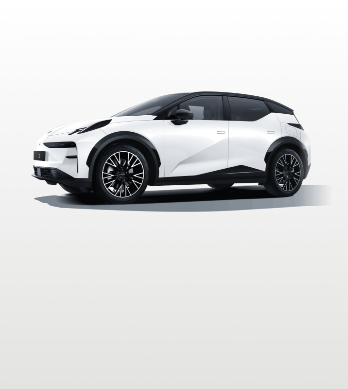 Zeekr X luxury electric SUV in Crystal White, featuring a streamlined profile, black roof, and contemporary alloy wheels on a white background