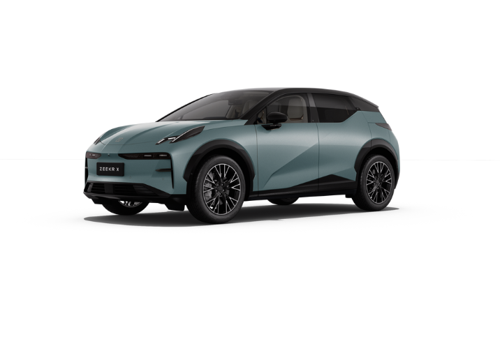 Zeekr X Luxury Urban Cross SUV in metallic green, featuring European design, black roof, and aerodynamic body for urban driving.