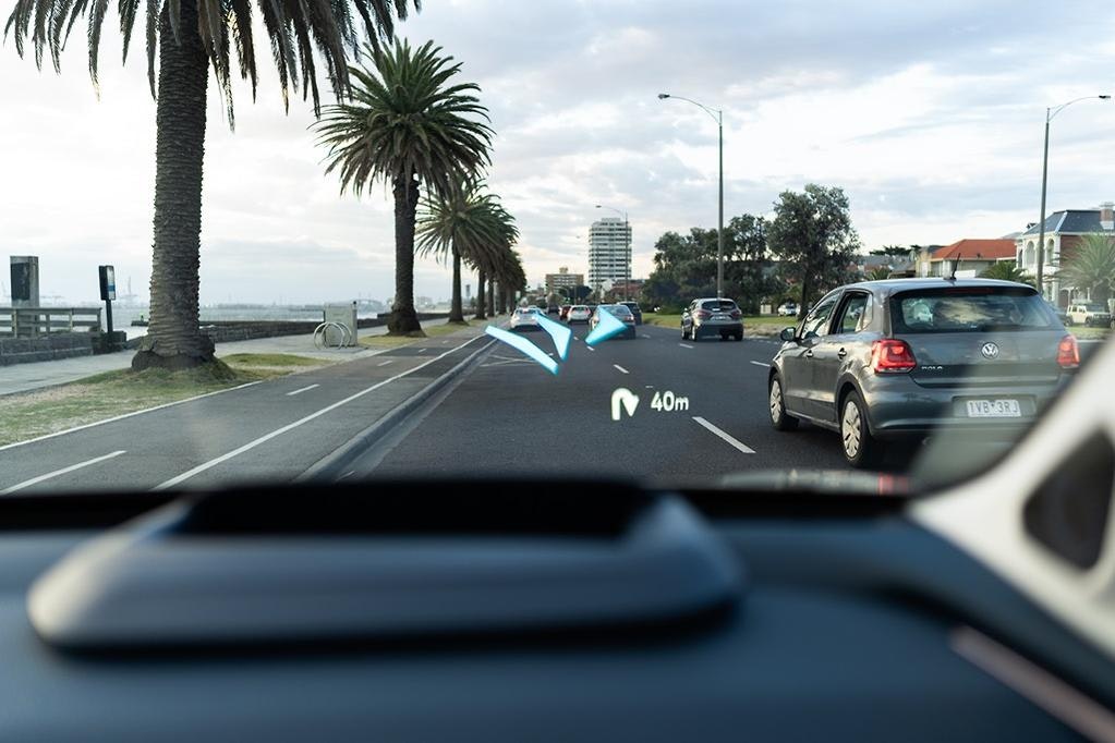 ZEEKR X Heads Up Display (HUD) showing turn by turn navigation on a road in Melbourne