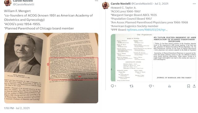 ACOG began under leadership of eugenicists (Image: Carole Novielli on Twitter/’X’) ACOG began under leadership of eugenicists (Image: Carole Novielli on Twitter 'X' "