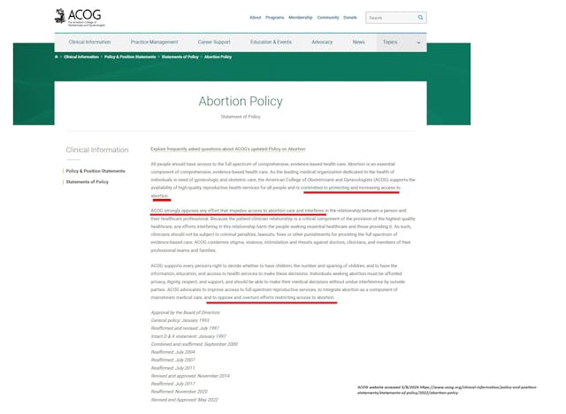 ACOG abortion policy accessed 05082024