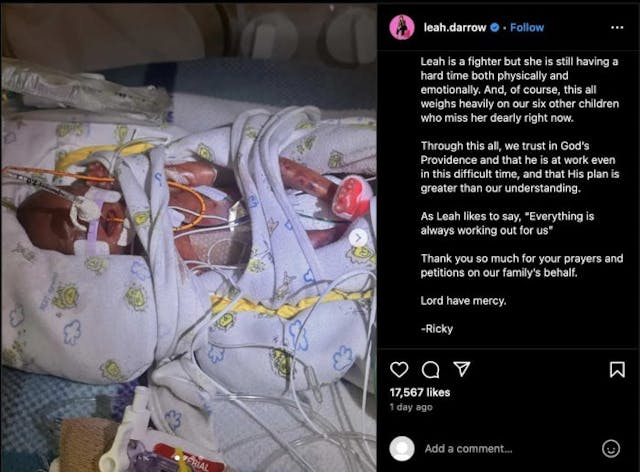 Leah Darrow Instagram Family of pro-life speaker Leah Darrow requests prayers after emergency C-section image