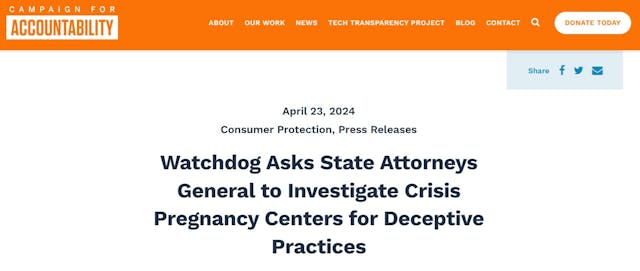 Campaign for Accountability files consumer complaint in multiple states against pro-life pregnancy centers