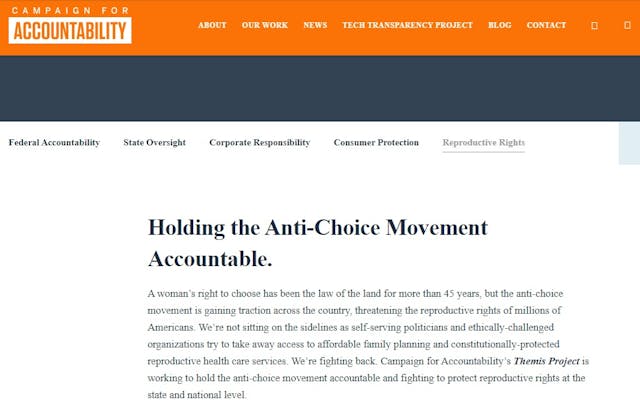 Campaign for Accountability archived webpage is pro-abortion