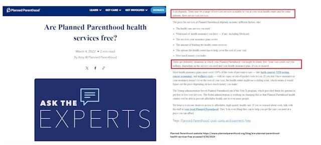 Planned Parenthood claims to offer some free services