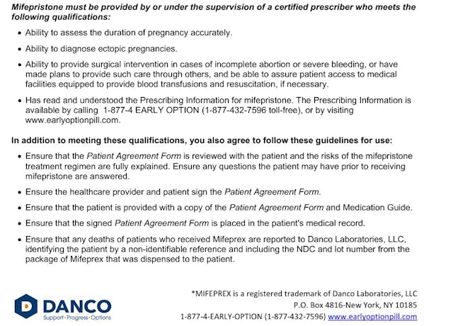 March 2023 FDA prescriber agreement for Mifepristone
