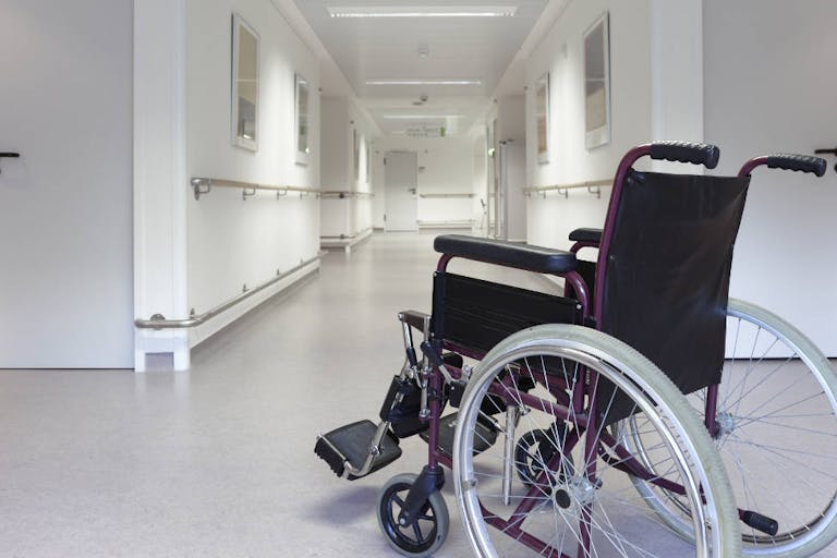 Wheelchair in the floor of a hospital