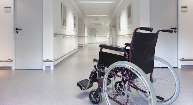 Wheelchair in the floor of a hospital