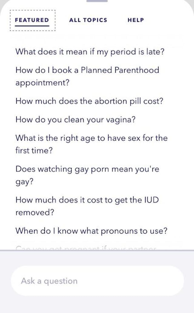 Planned Parenthood’s Roo chatbot suggested questions Planned Parenthood’s ‘Spot On’ app: Is it hoping to snag seekers of ‘natural family planning’? image