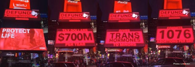 Photos: Live Action Billboard in Times Square tells NYC why it’s time to ‘Defund Planned Parenthood’ image