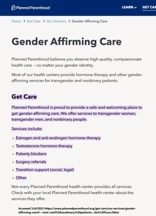 Planned Parenthood will refer for trans surgeries