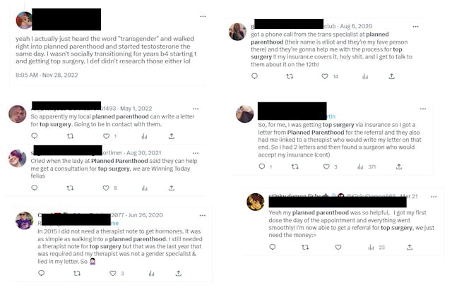 Image: Tweets claim Planned Parenthood refers top surgery and offers hormones for so-called gender affirming care